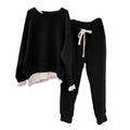 2 Pcs/Set Women Sweatshirt Pants Set Fake Two-piece Crew Neck Loose Elastic Waist Drawstring Casual Women Autumn Tracksuit