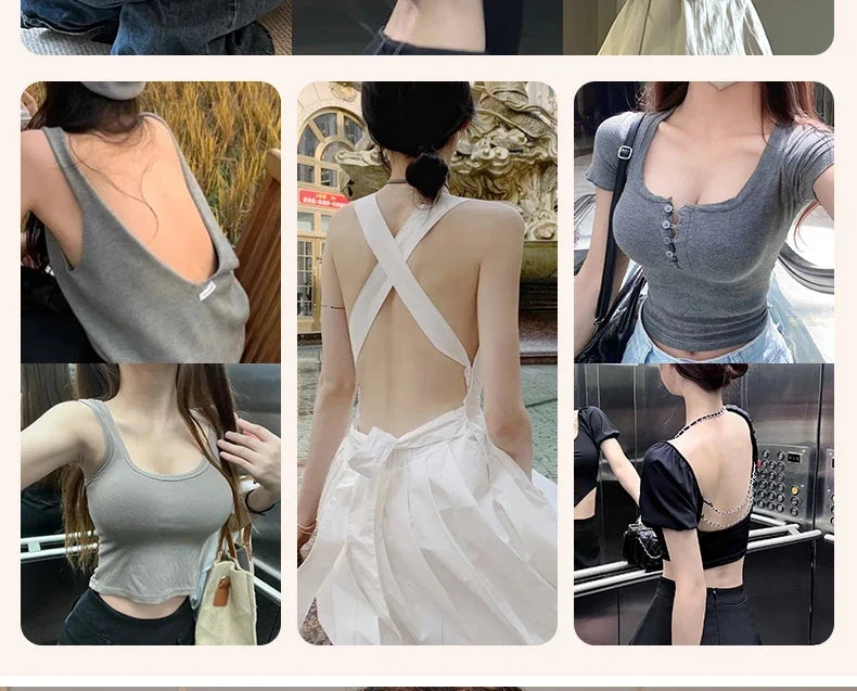 Backless Bra Women Thick Padded Push Up Adhesive Sticky Invisible Bra Small Bust Strapless Convertible Bralette Beach Essential