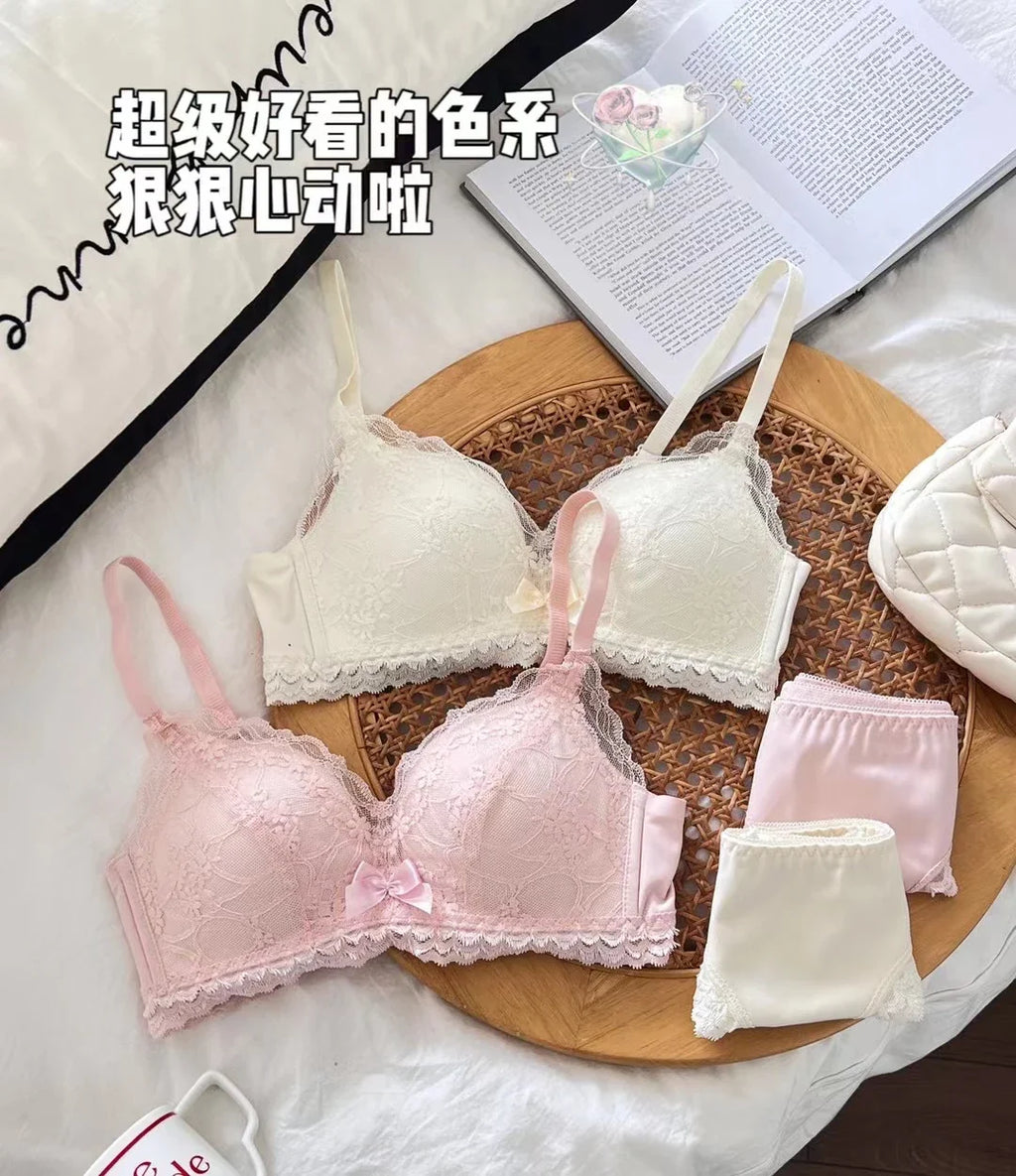 Anime Bralette Set Japanese Lace Bra Wireless Small Bust Women Sexy Triangle Cup Seamless Comfort Spring Summer MOYISU Sexy Bras