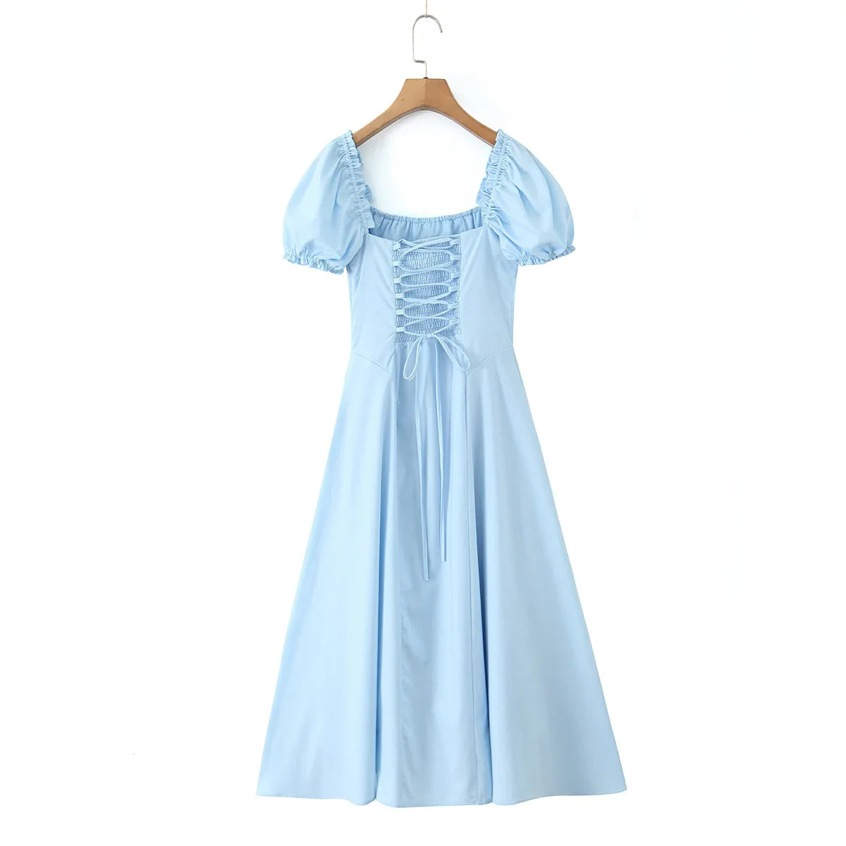 Bowknot Ruffles Light Blue Midi Dress Women's Summer Off Shoulder Short Sleeve Beach Dress Drawstring White A-line Vestidos 2025