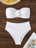 XS - XL 3D Flower Female Bandeau Swimsuit High Waist Bikini Women Swimwear Two-pieces Bikini Set Bather Bathing Suit Swim Lady