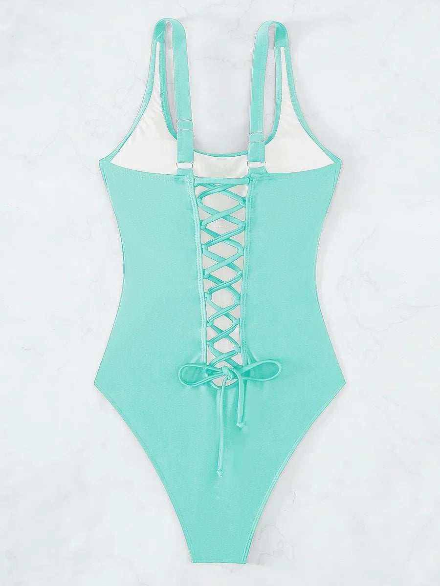 S - XXL Sexy Criss Cross Backless Women Swimwear One Piece Swimsuit Female High Leg Cut Monokini Bather Bathing Suit Swim Lady