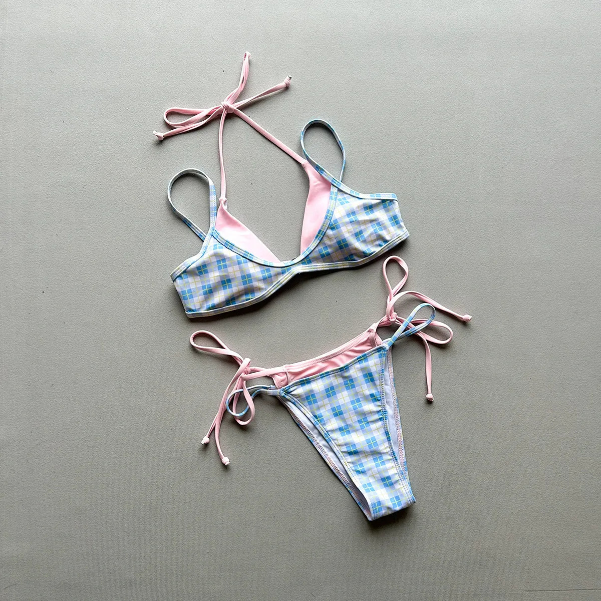 2026 New Summer Women's 2 Pieces Suit Swimwear Sexy Strappy Halter Lace-up Swimsuit Backless Low Waist Push Up Bikini Beachwear
