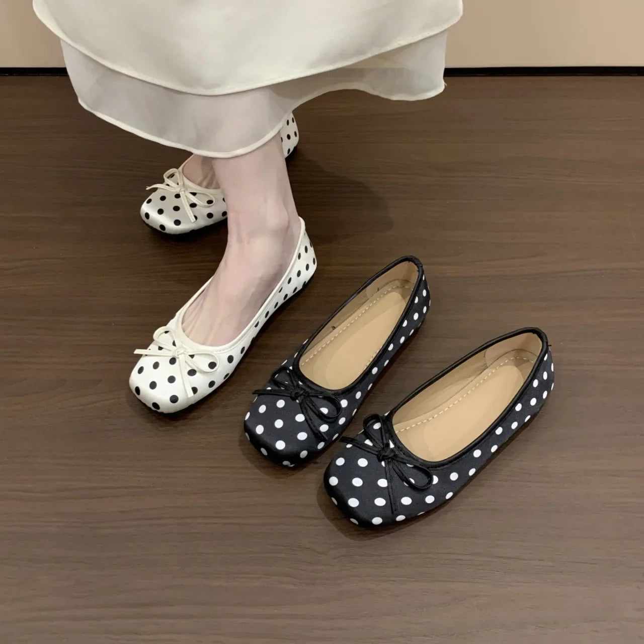 2026 New Polka Dot Women Ballet Flats Comfort Round Toe Shoes Street Style Soft Sole Ladies Eelgant Dress Slip on Loafers Shoes