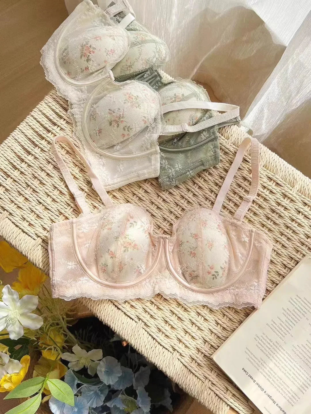 Summer Rabbit Cup Bralette Large Bust Light Support Thin Lace Beachwear Pure Comfort Wirefree Anti-Sagging Bra AU S-XL MOYISU