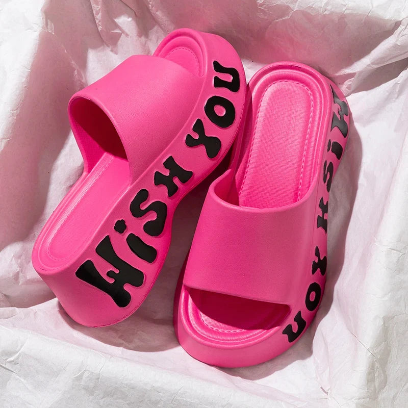 Thick Bottom Cloud Slippers Women Summer Fashion Print Wedge Platform Slides Woman Sandals 2025 Non-Slip Soft Sole Beach Shoes