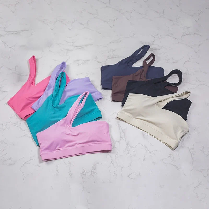 DIAS FIT JOY One-Shoulder Sexy Sports Bra Yoga Fitness Training Outwear with Detachable Beauty Back Design for Women