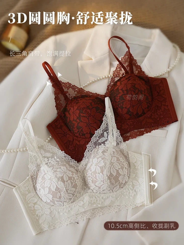 Tight Fit French Lace Bra for Small Bust - Comfort Lift Anti Sagging, Sexy Lace Back & Thin Strap Lingerie MOYISU Sexy Bras AB