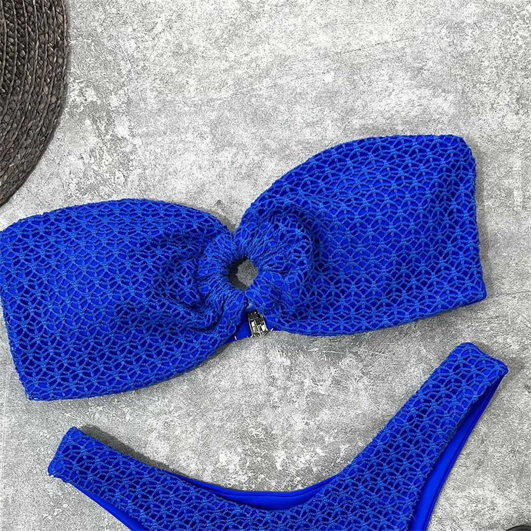 Wrinkled Bandeau High Cut Bikini Women Swimwear Female Swimsuit Two-Pieces Bikini Set Strapless Bather Bathing Suit Swim V3367