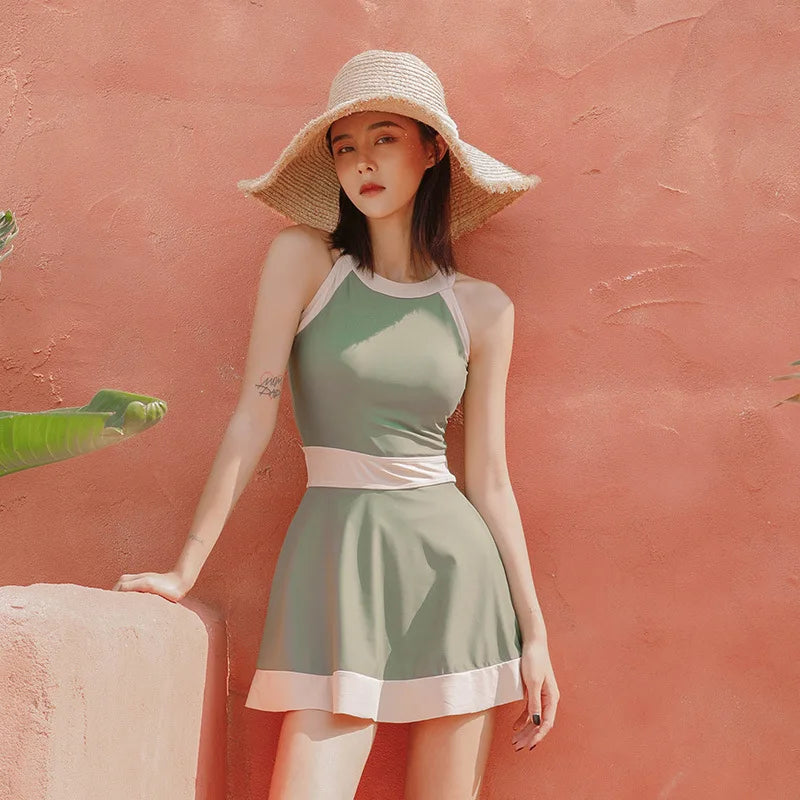 New Super Fairy Skirt-style One-piece Waist-covering Belly Slimming Conservative Steel Support Gathered Swimming Suit