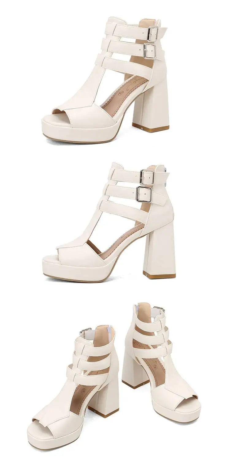 Summer New Style Fashion High-heeled Exposed Toes Women's Sandals Sexy Party Zipper Square Heel Women's Sandals Size 34-50