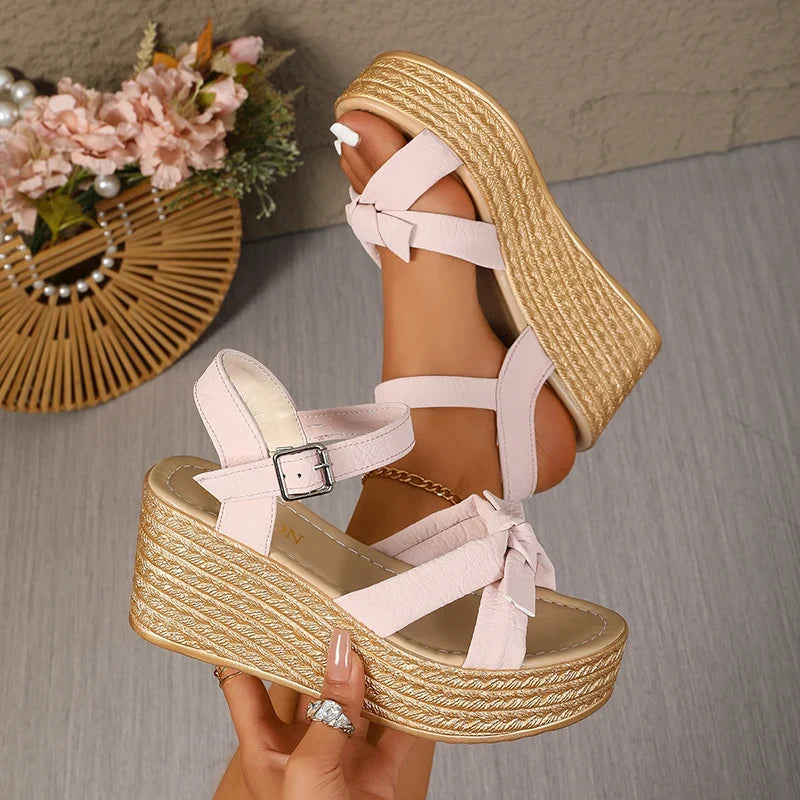 Summer Chunky Platform Sandals Women Plus Size 43 Ankle Buckle Wedge Heels Sandals Woman Thick Bottom Gladiator Sandalias Mujer