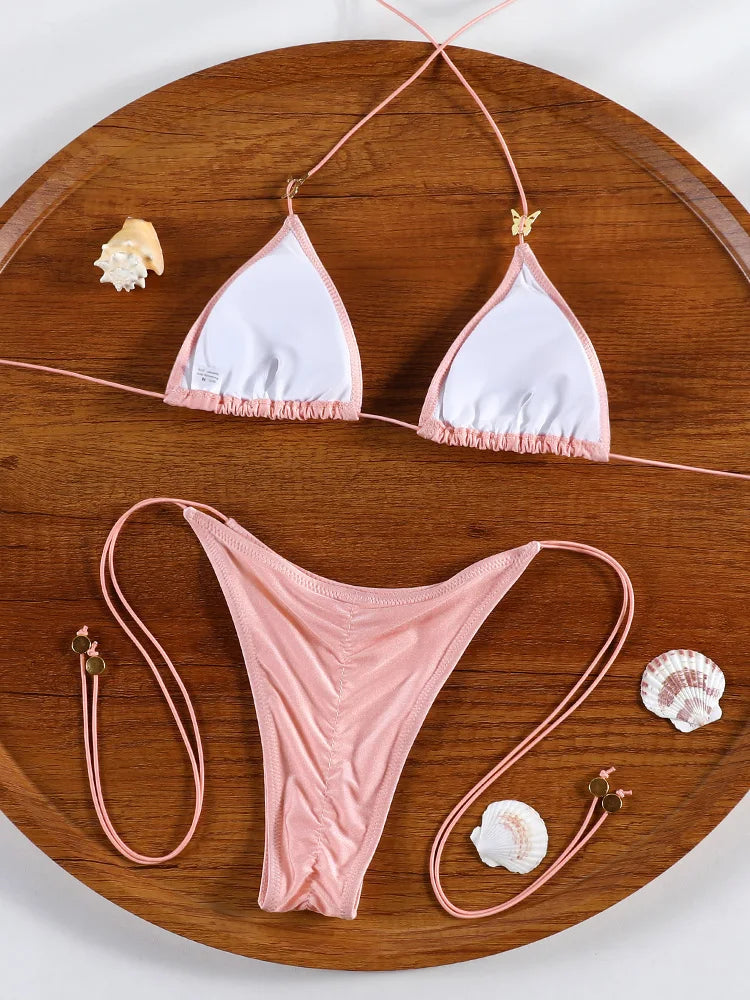 Miyouj Triangle Bikini New Two Piece Suit Solid Color Beachwear 2026 Bikini Women's Swimsuits Sexy Bathsuit Micro Thong Swimwear
