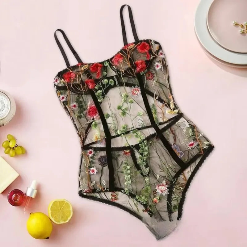 Toucheart Sexy Lingerie Embroidery Underwear Hollow Lace One-piece Suspender Nightgown Transparent Porn Sexy Female Lingerie New