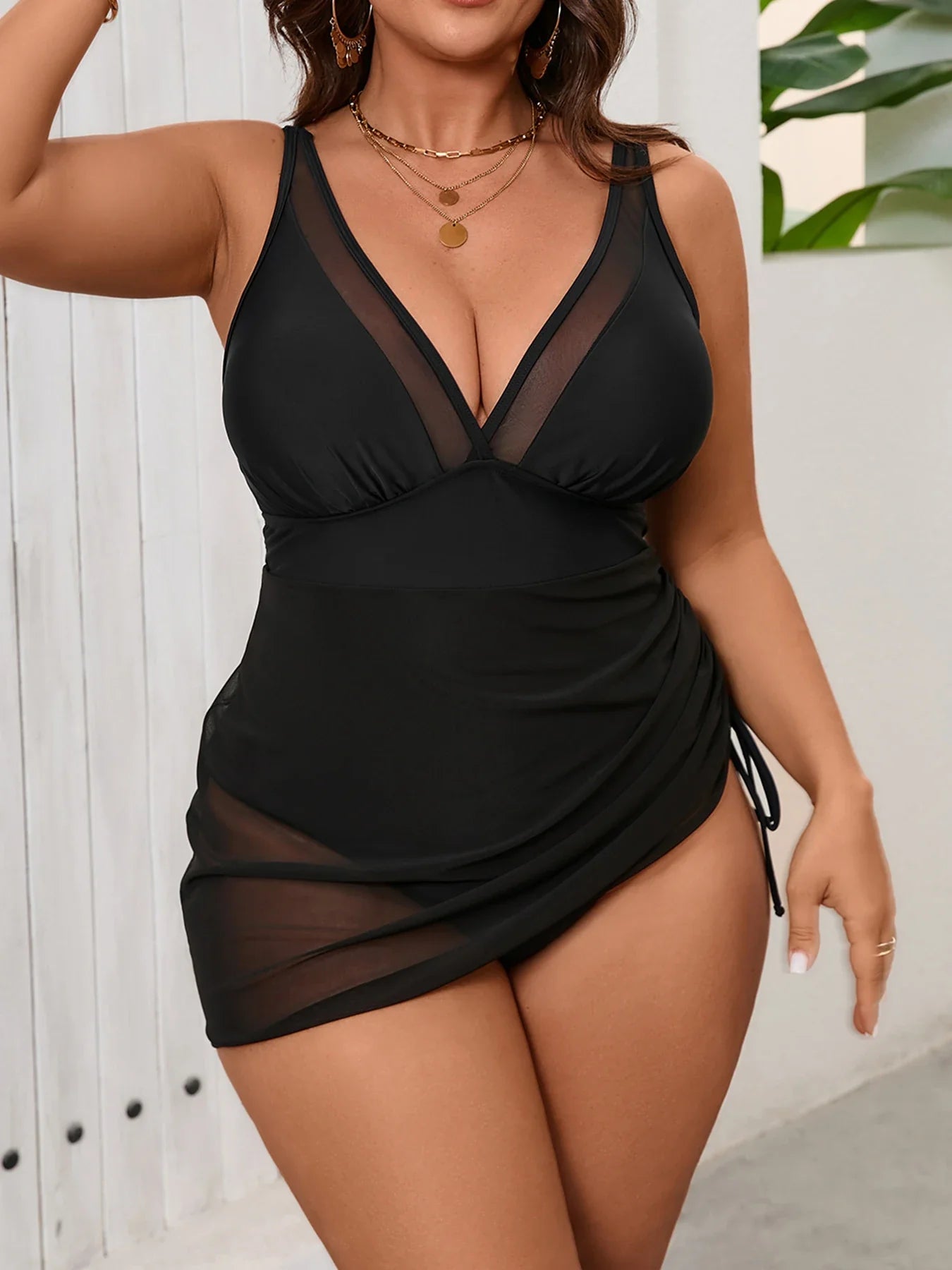 2026 Mesh Swimsuit Women One Piece Black Strappy Large Plus Big Size Swimwear Female Bathers Bathing Swimming Swim Suit 0XL-5XL