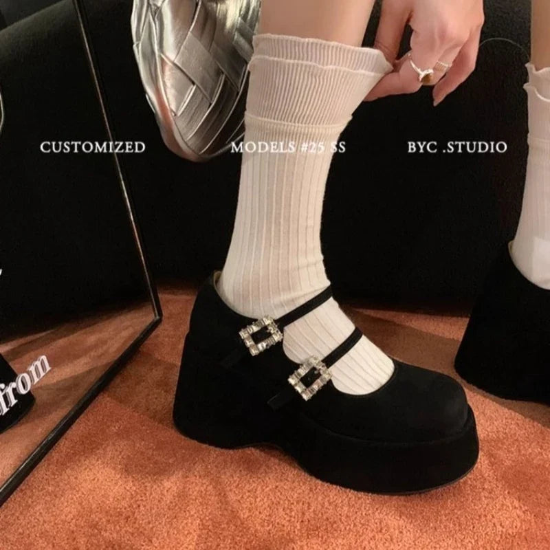 Platform Marie Janes Shoes Women Wedges Sandals Summer 2026 New Trend Dress Pumps Shallow Elegant Suede Plus Size Zapatos Mujer