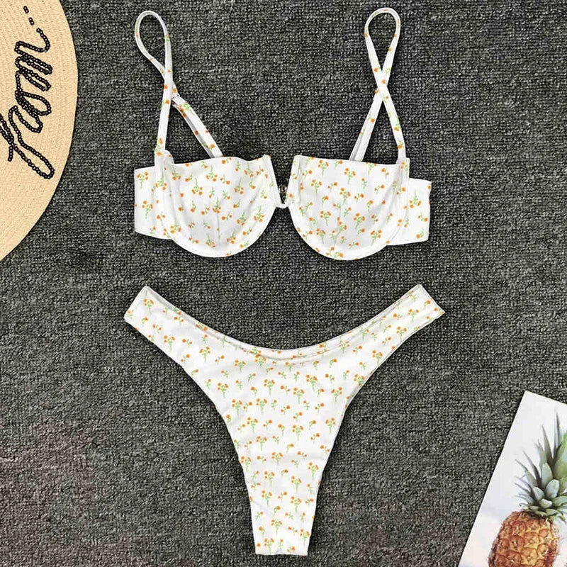 2026 Polka Dot Underwired V-Bar Bikini Women Swimsuit Female Swimwear Two Pieces Bikini Set Push Up Bather Bathing Suit Swim