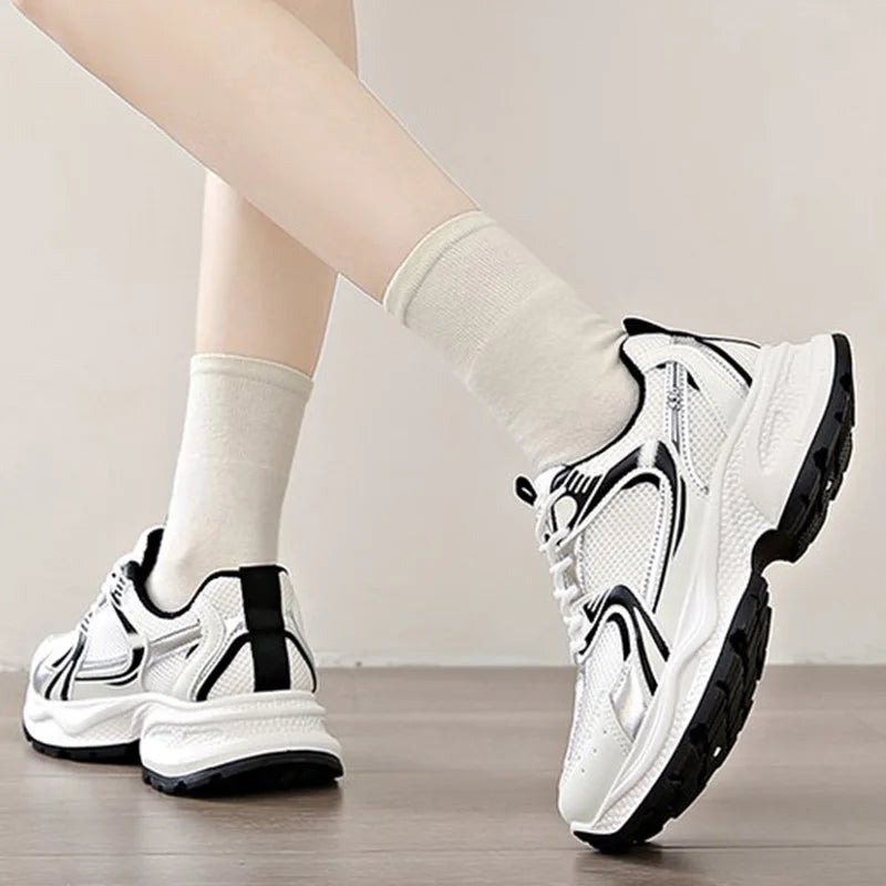 Comfortable Breathable Mesh Walking Sports Shoes Women Non Slip Platform Sneakers Woman Mix Color Lace Up Casual Shoes Mujer