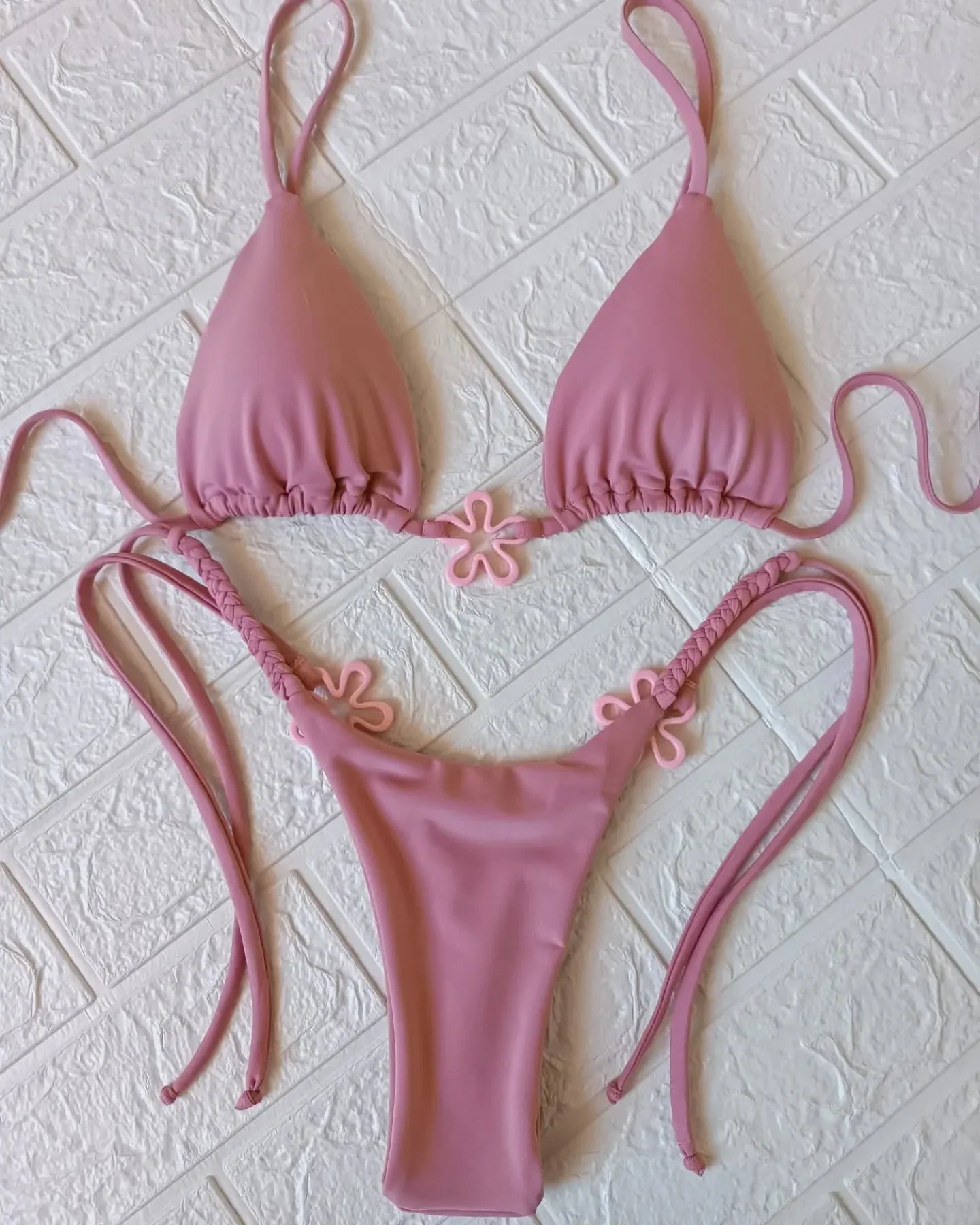 2025 Halter Bikinis Women Swimsuit New Sexy Swimwear Floral Brazilian Bikini Set Micro Biquini Female Cute Solid Beachwear