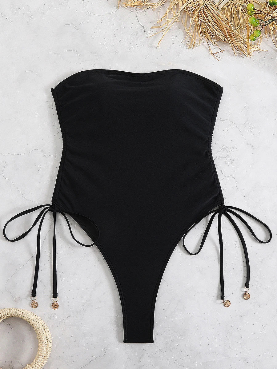 2026 Sexy Drawstring High Cut Swimsuit One Piece Printed Swimwear Women Bathers Bathing Swimming Swim Suit Female Beachwear