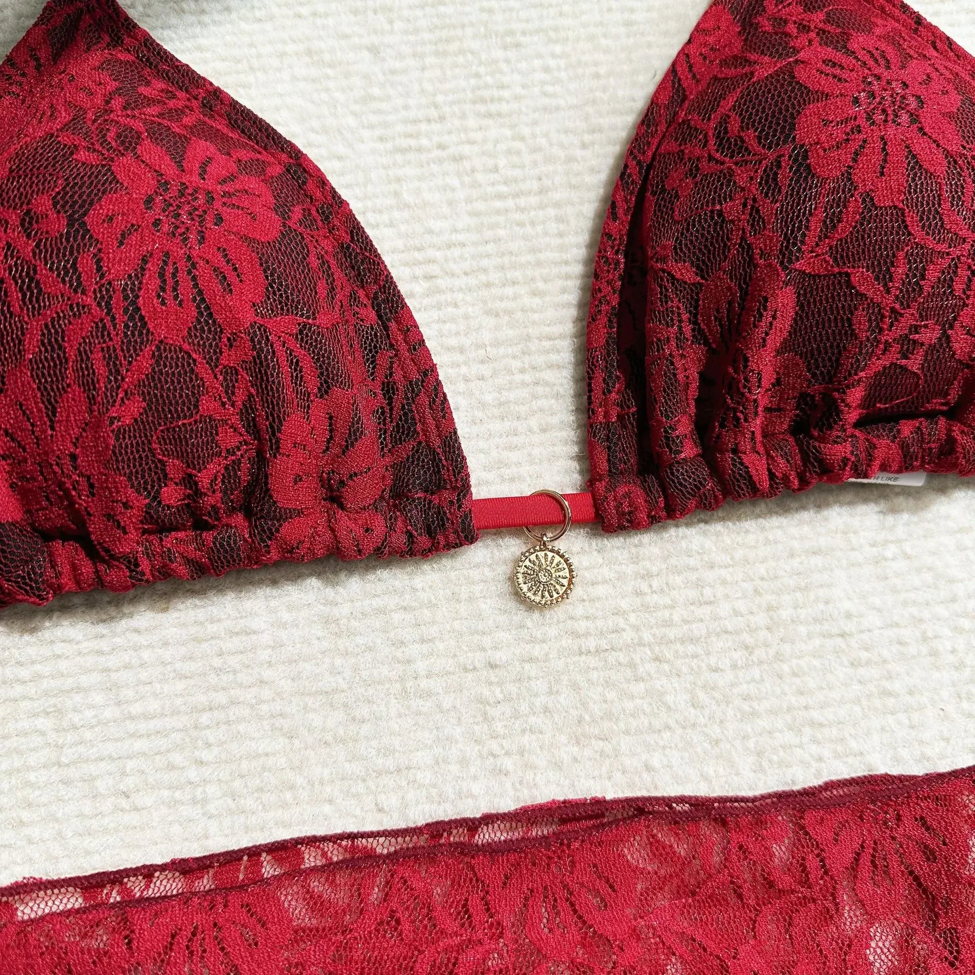 Sexy Lace Micro Mini String Halter Bikinis Sets 3pcs with Cover Skirt Black and Red 2 Color Swimwear Swimsuit Bathing Suit
