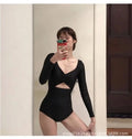 Swimsuit one-piece conservative high-waist belly-covering long-sleeved sun protection hot spring resort swimsuit