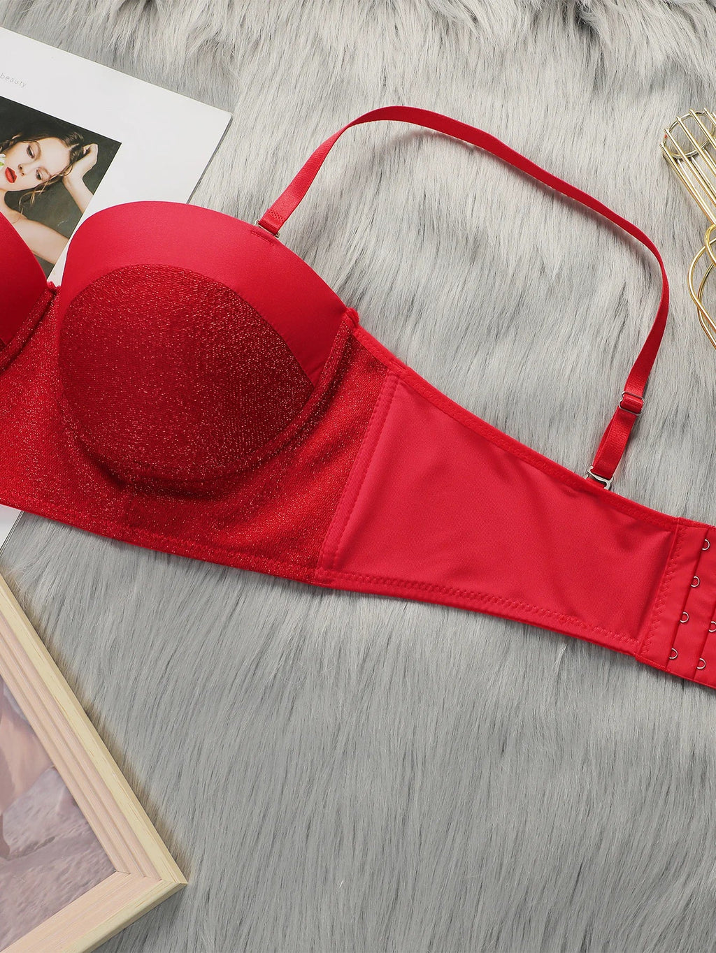 Women's sexy sequin bra with steel rims gathered push up straps adjustable close fitting underwear L2538
