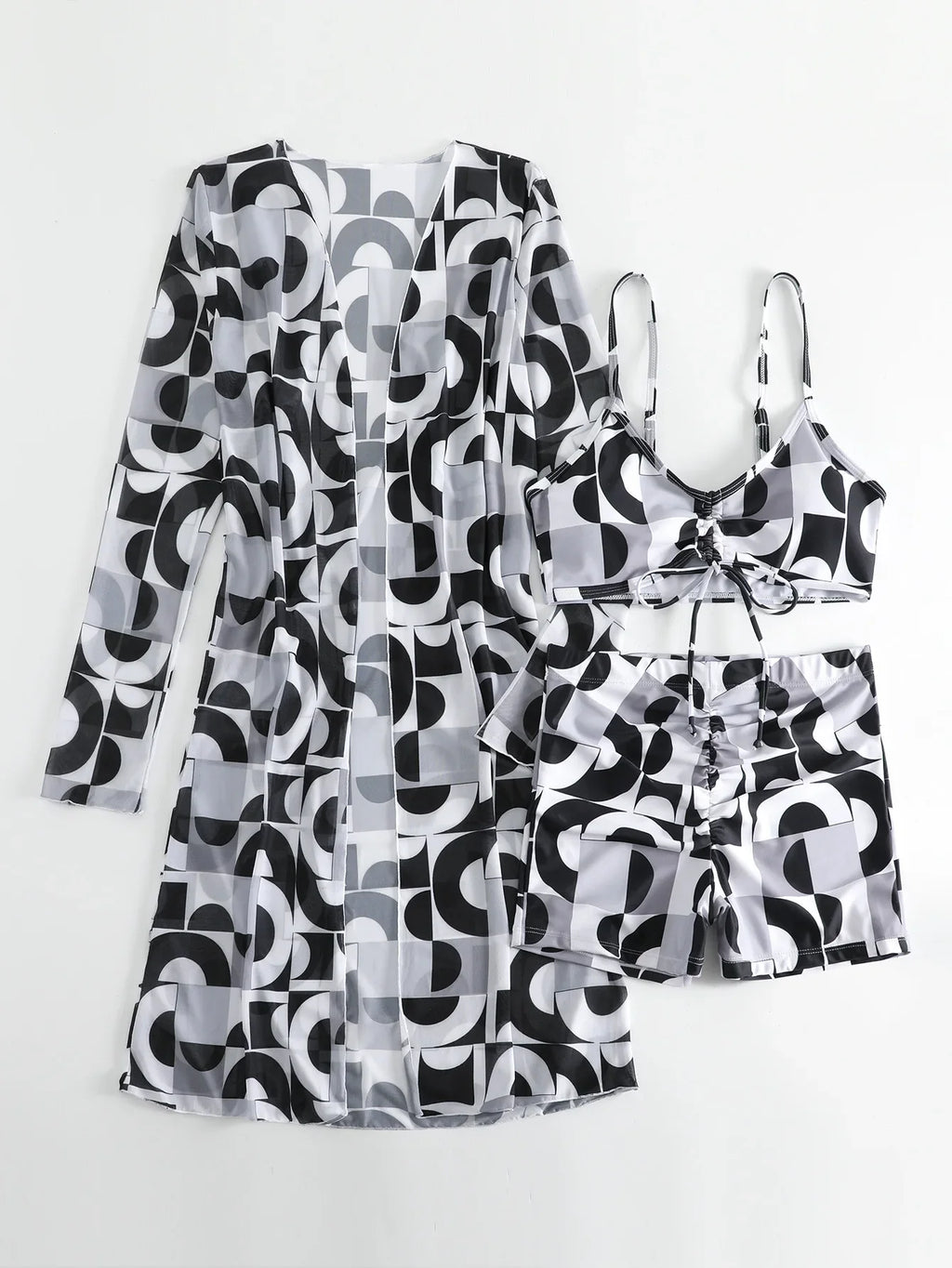 New Sexy 3 Pieces Suit for Women Neck Hanging Bikini Set+Cover-up Swimwear Sunproof Tankini High Waist Shorts Swimsuit Beachwear