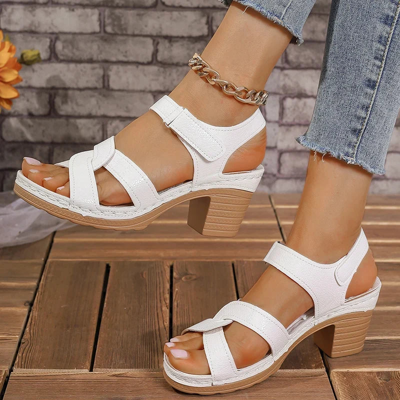 Cross Band High Heels Sandals for Women Summer Plus Size Thick Heeled Casual Sandles Woman Lightweight Non Slip Platform Sandals
