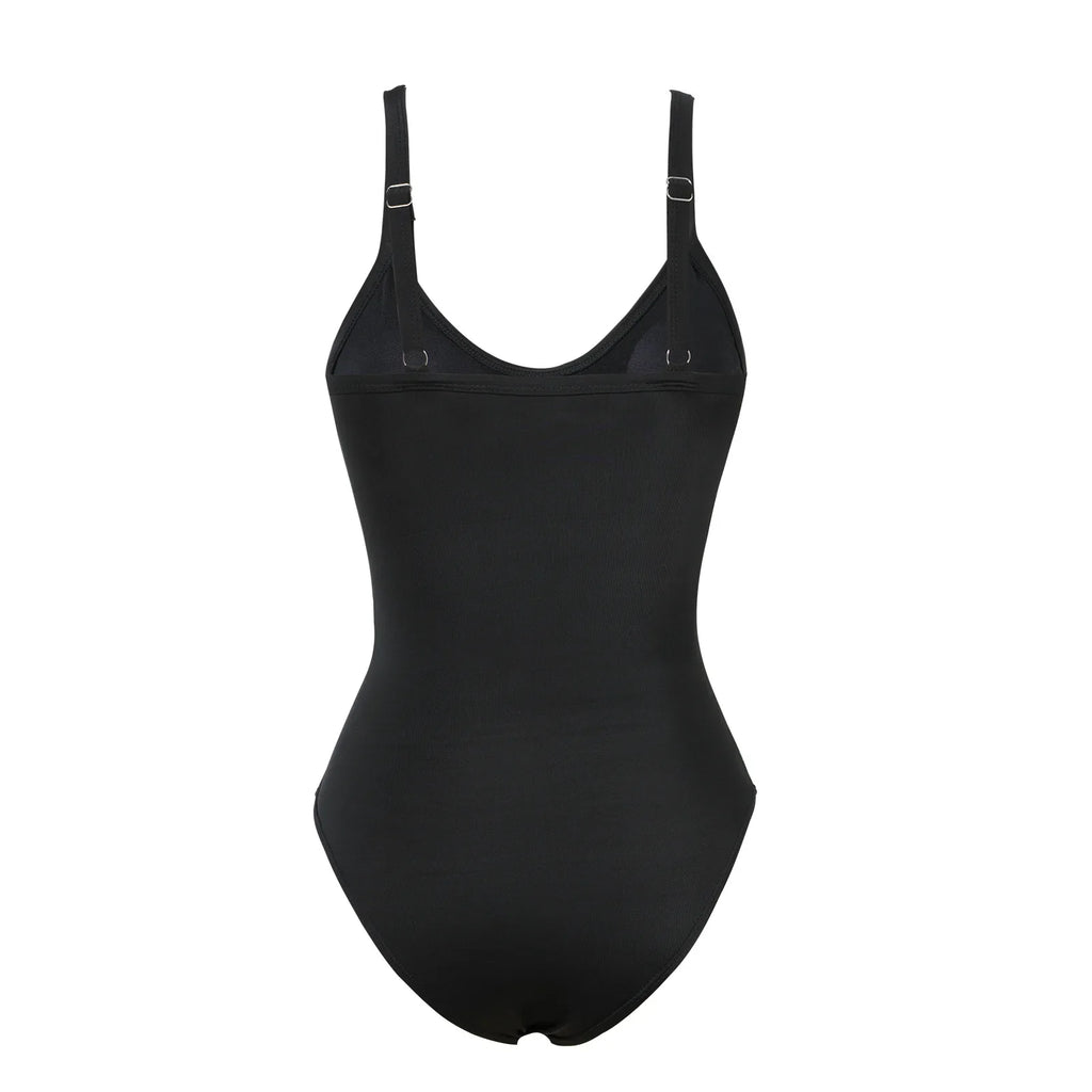 Vintage Black Tie Dye Gradient Swimwear Women 2026 V Neck Drawstring Slim Tummy Control One Piece Swimsuit Bathing Suit Monokini