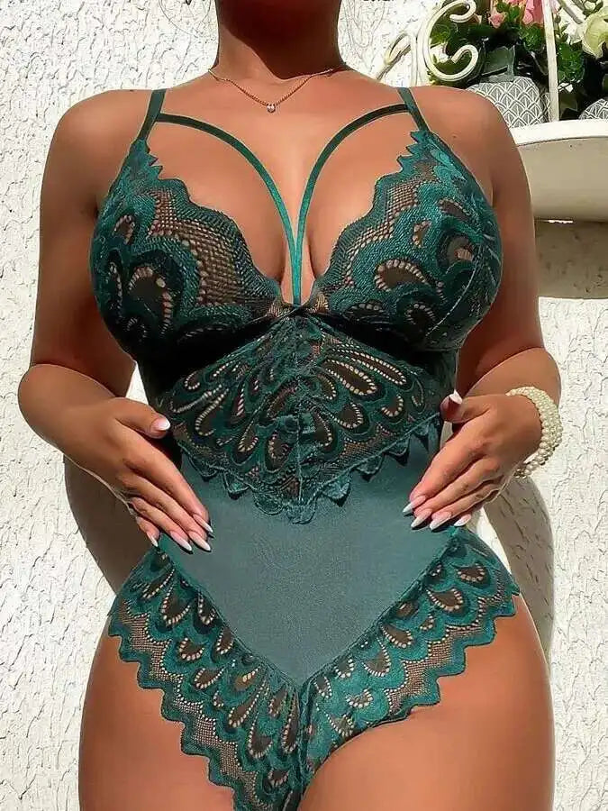 Sexy New Sexy Cross Suspender Lace Jumpsuit Women Rompers Clothing Body Suits Green Hot Sexy Sweet Women Tops 2025 New I3HD