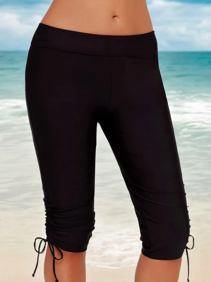 2026 Black Swimsuit Pants Sporty long Knee Drawstring Swimwear Women Bathers Bathing Swimming Swim Suit Female Beachwear XXL