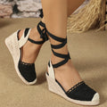 2026 Big Size 43 Summer Bohemian Espadrilles Sandals Women Ankle Wrap Gladiator Sandals 6CM Wedges Heels Platform Shoes Woman