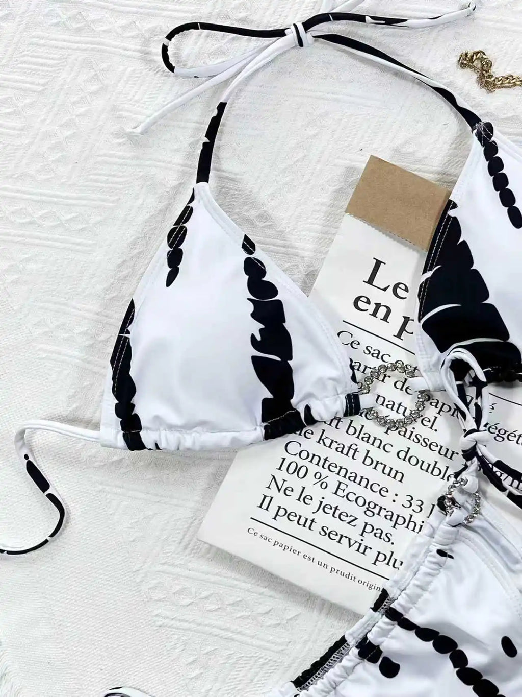 New Bikini Sexy Swimwear Swimsuit Women Rhinestones Rings Triangle Halter Backless Knotted Bikinis Set Bathing Suit Beach Bikini
