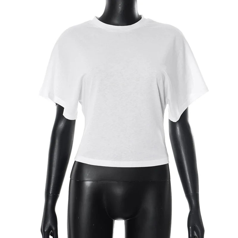 Fashion Casual Solid Gray Cropped T-shirt 2026 Woman Clothes O-neck Corset Tops Streetwear Girls Summer Autumn Short Tee Shirts