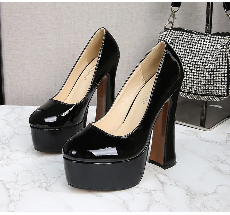 2022 New Model Catwalk Show 14CM High Heels Women's Banquet Party Round Toe Wear Single Shoes Large Size Women's Shoes 35-46