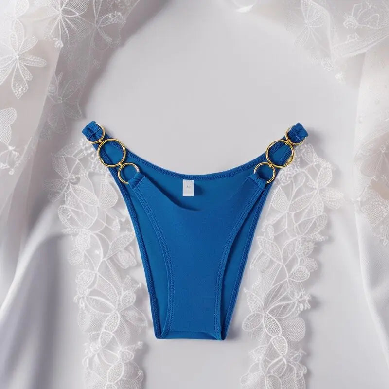 Sexy Low Waist Women Bikini Bottom Side Metal Buckles Hollow Out Swimming Thongs Summer Beach G-String Bathing Swimming Trucks