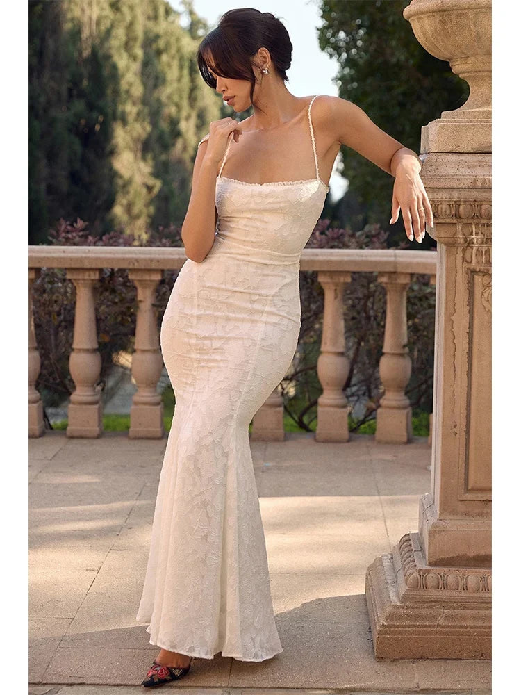 Backless Lace Up Trumpet White Party Dress Vestidos Para Mujer Sexy New in Long Dresses 2025 Spring Summer Elegant Sundress