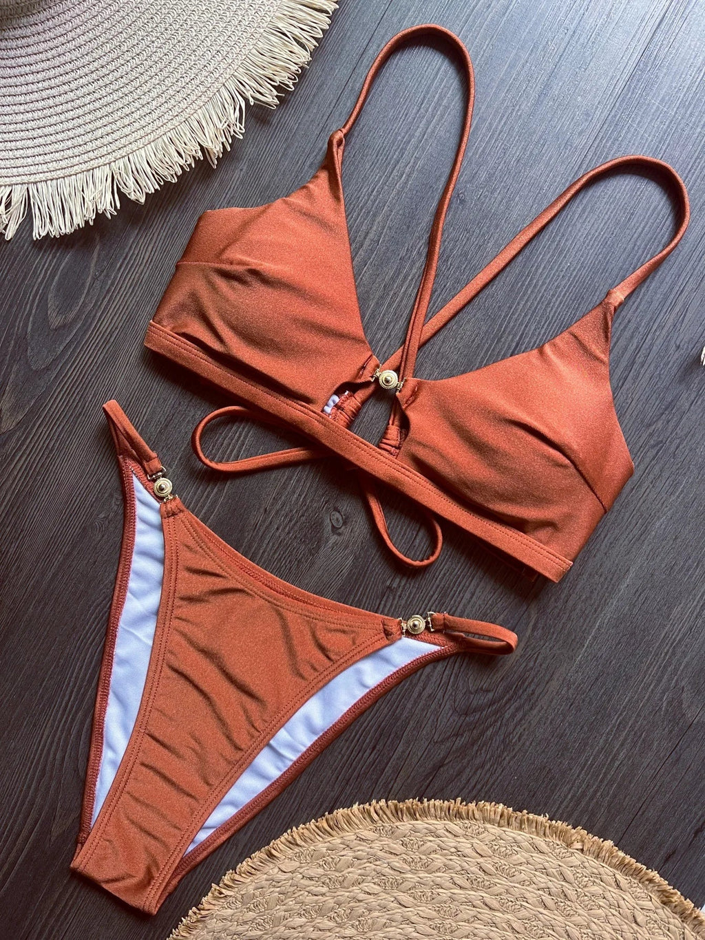 Cross Back Hollow Out Bikini Female Swimsuit Women Swimwear Two-pieces Bikini Set High Leg Cut Bather Bathing Suit Swim Lady