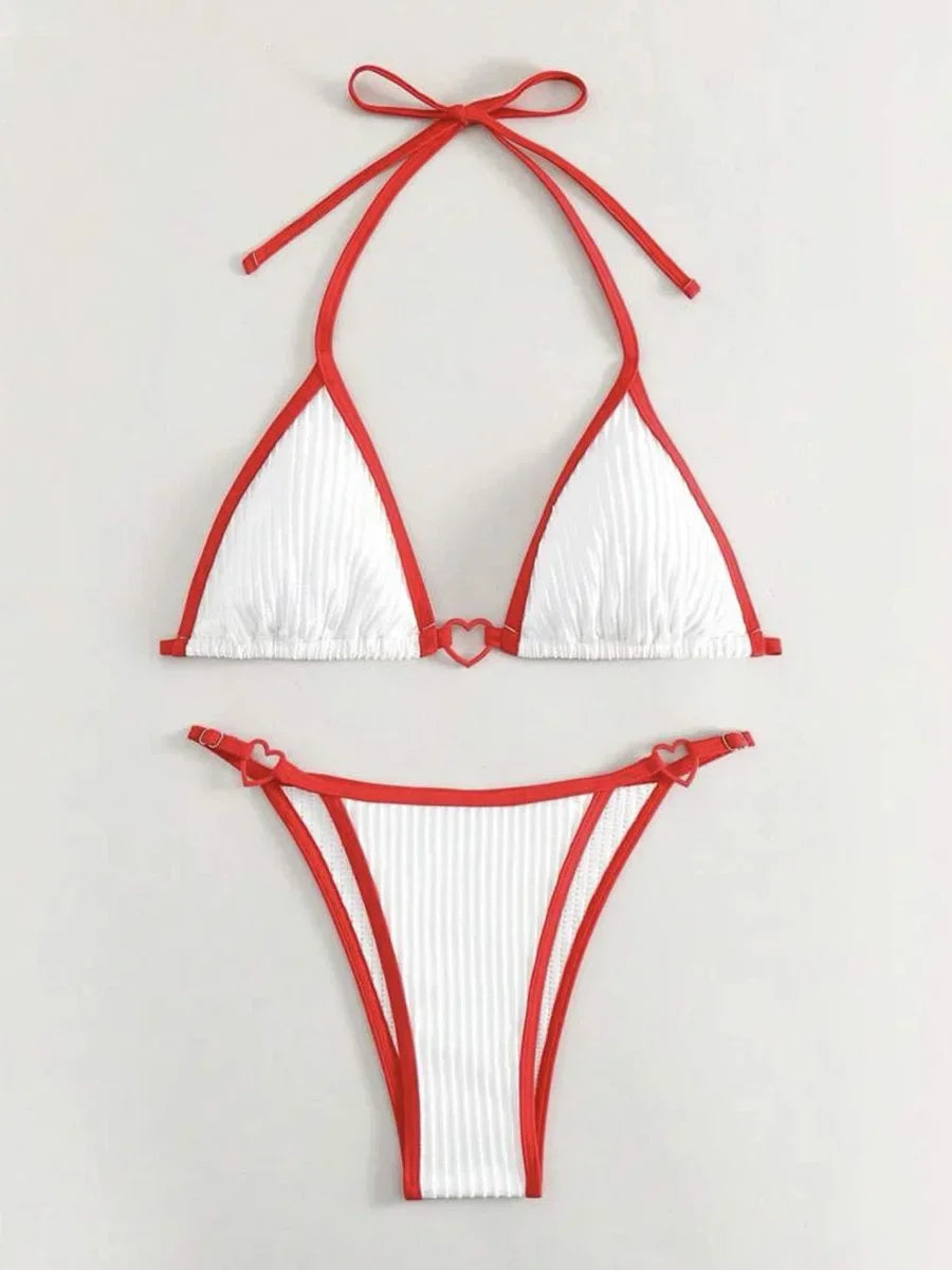 Sexy Ribbed Heart Shaped Halter Micro Bikini 2025 Women Swimsuit Female Swimwear Two Pieces Bikini Set Bathing Suit Swim Lady