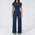 Yoga Set 2 Pieces Women's Tracksuit Short Sleeve O Neck Slim Sports T Shirts High Waist Flare Leggings Gym Running Fitness Suit