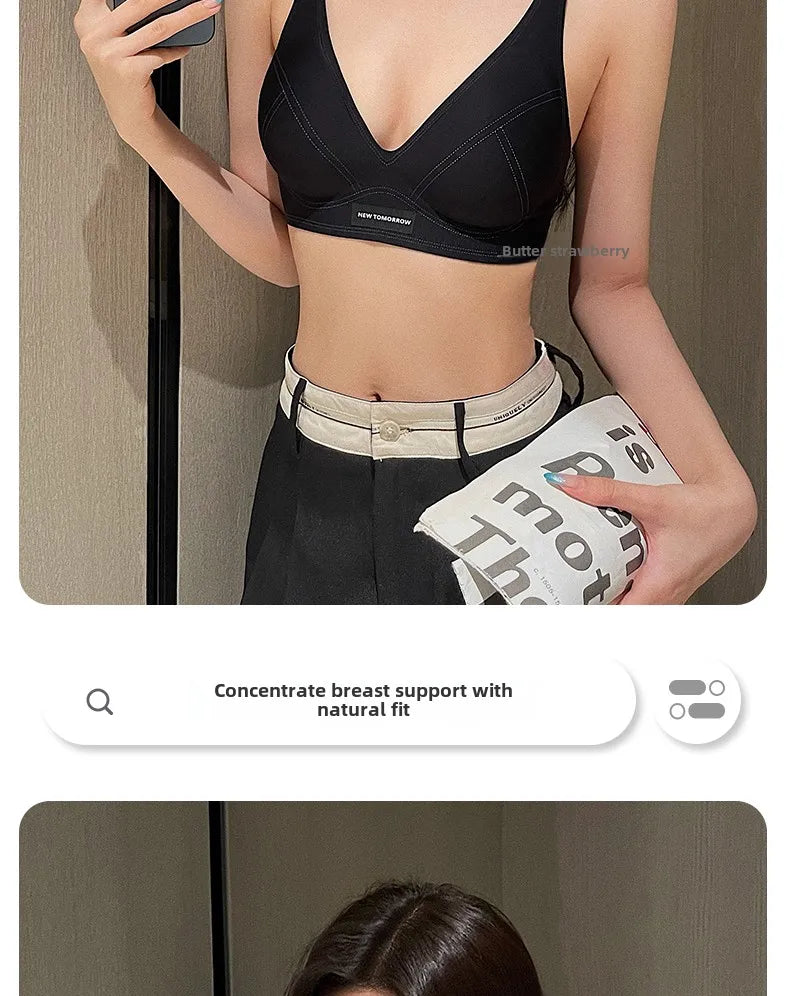 MOYISU Lingerie Women's Summer Traceless Small Bra Pull Together No Underwire Jelly Bar Soft Support Tuck Back Bra Cover ABC Cup