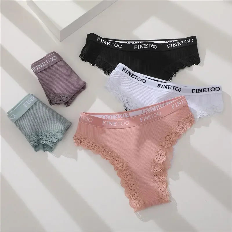FINETOO 2Pcs/Set Women Cotton Brazilian Panties Plus Size M-2XL Lingerie Sexy Lace Underwear Low Rise Girls Intimates Underpants