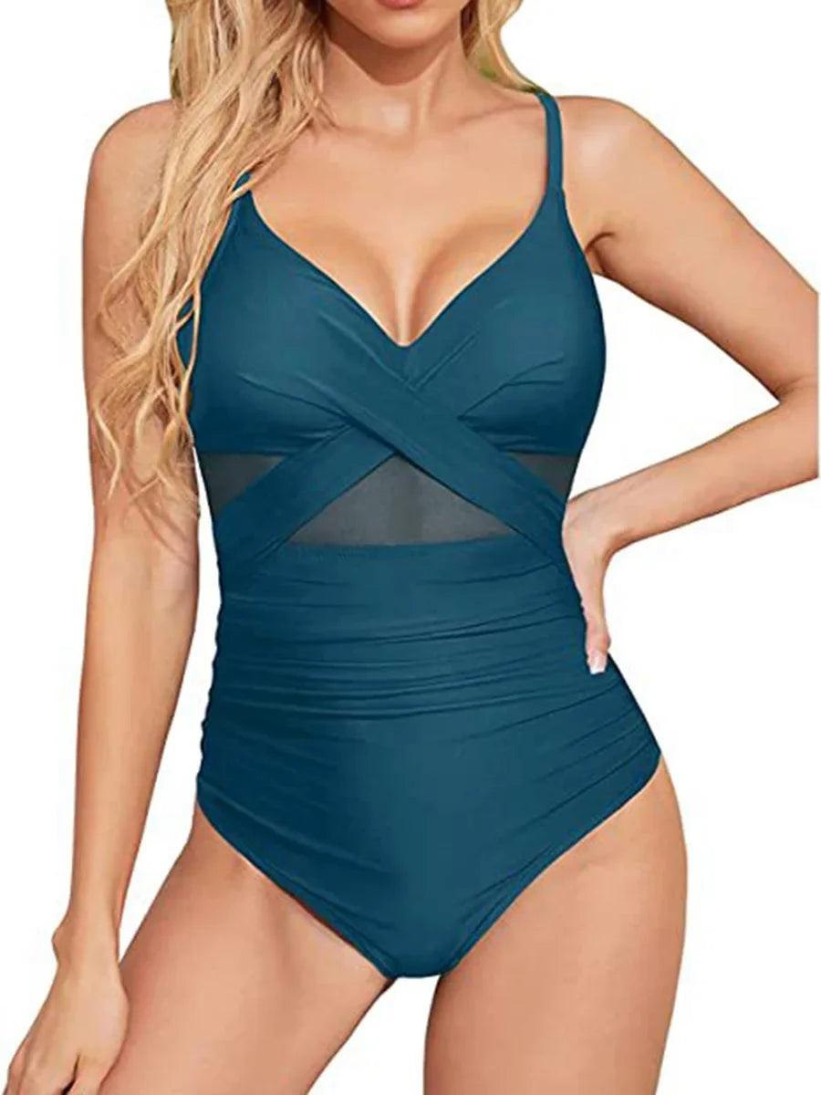 S - XXL Sexy Mesh See Through Women Swimwear One Piece Swimsuit Women's Swimwear Ruched Push Up Bathing Suit Swim Beach Wear