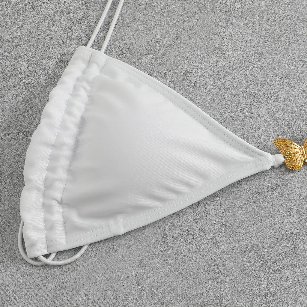 Solid Color Stretch Rope Butterfly Jewelry Bikini Sexy Split Triangle Bag Straps Swimsuit Women Maillot De Bain Femme 2 Pieces