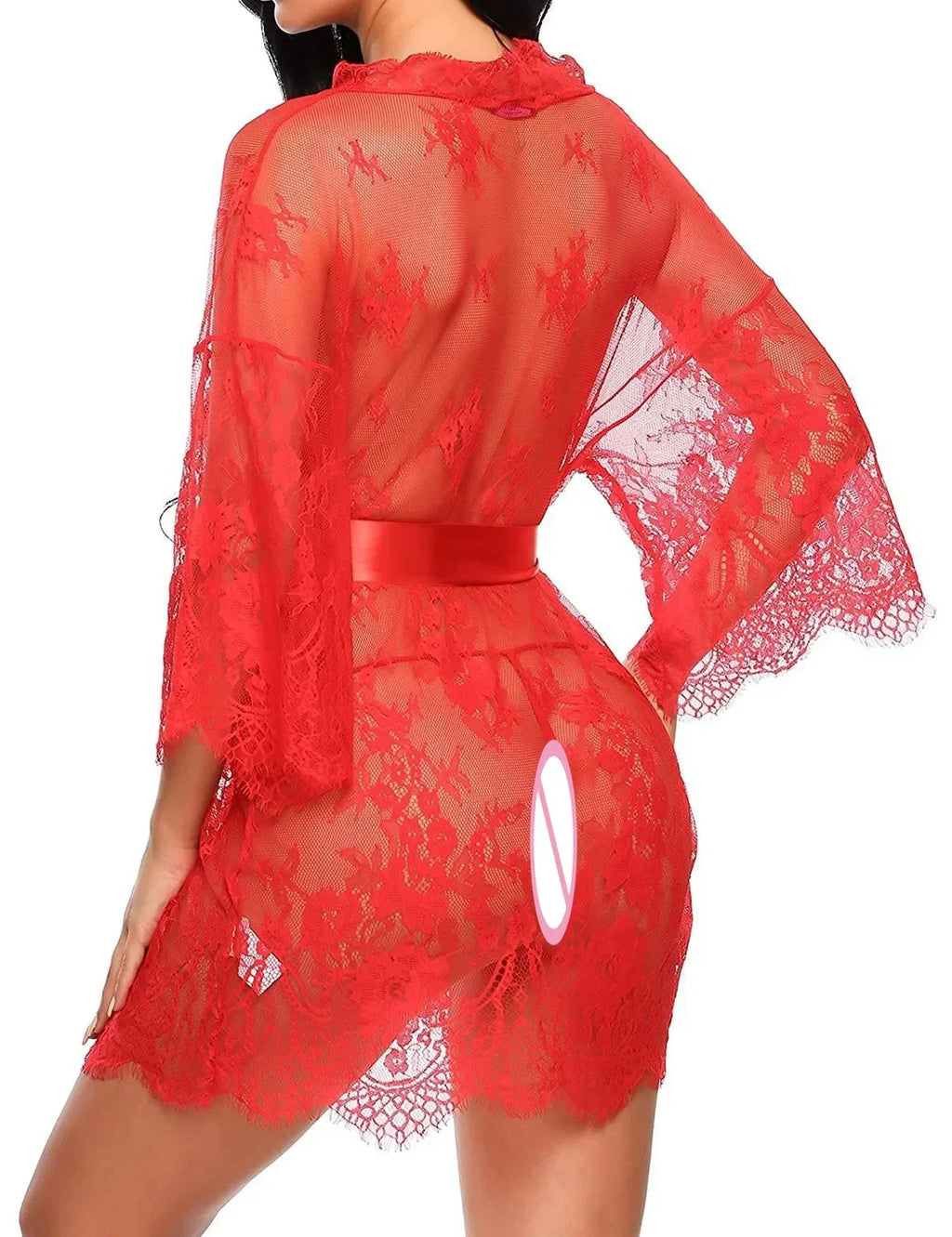 Women Sexy Lingerie Erotic Transparent V-Neck Nightwear Babydoll Robe G-string Costume Kimono Robe Lace Sleepwear Dress