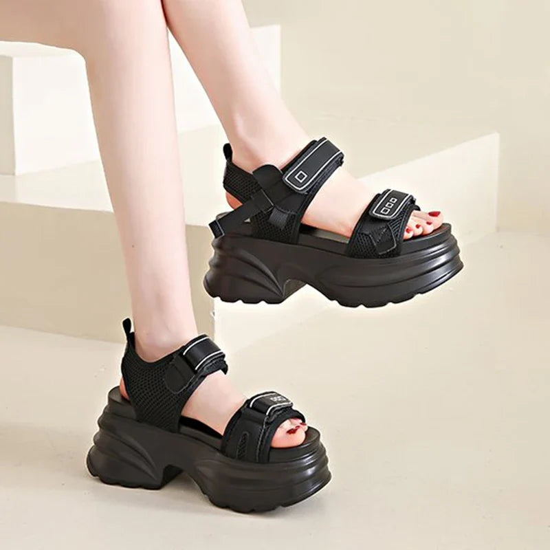 Silver Chunky Platform Sandals for Women Summer Wedge Heels Sport Sandals Woman Comfortable Thick Bottom Casual Sandles Female