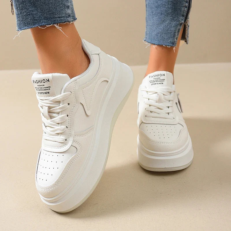 Fashion Thick Platform Sneakers for Women Spring Lace Up Pu Leather Sneakers Woman Anti Slip Thick Sole Vulcanized Shoes Female
