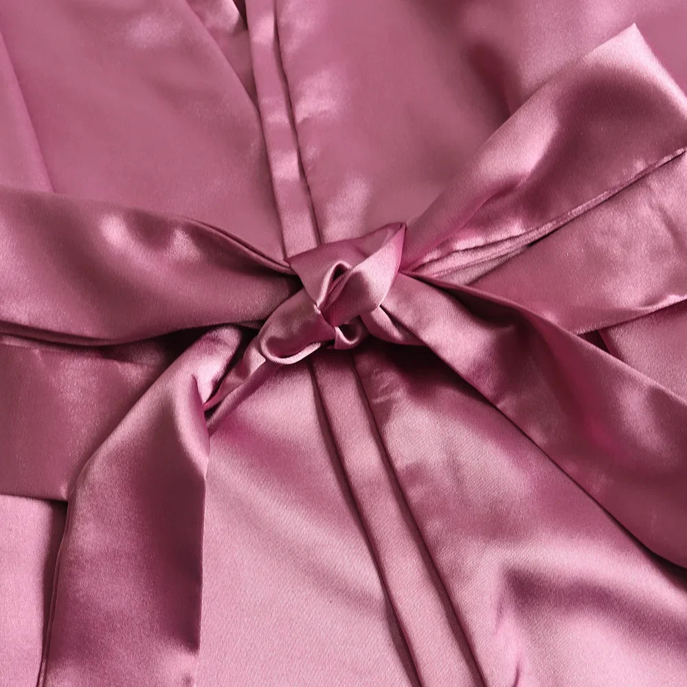 Sexy Women Home Dressing Gown Lingerie Lace Patchwork Satin Robe Set Nightwear Casual Sleepwear Kimono Bathrobe Home Nightdress