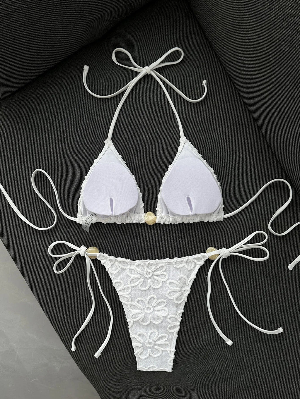 Sexy Yellow 3D Flower Micro Bikini 2026 Women Hole Out Stone Strap Push Up Bra Thong Swimsuit Holiday Bathing Suit Swimwear